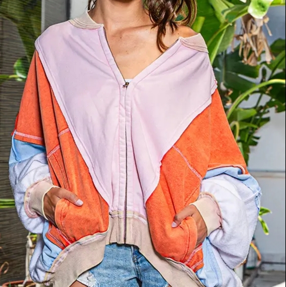 Bucklist Oversized Colorblock Bomber Jacket Raw Edge Med/Large NWT$86 - Picture 2 of 15